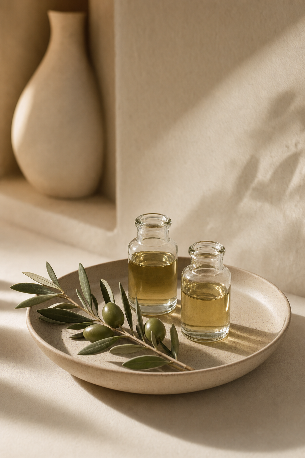Editorial still life of compounded NAD+ vial on cream linen, longevity protocol